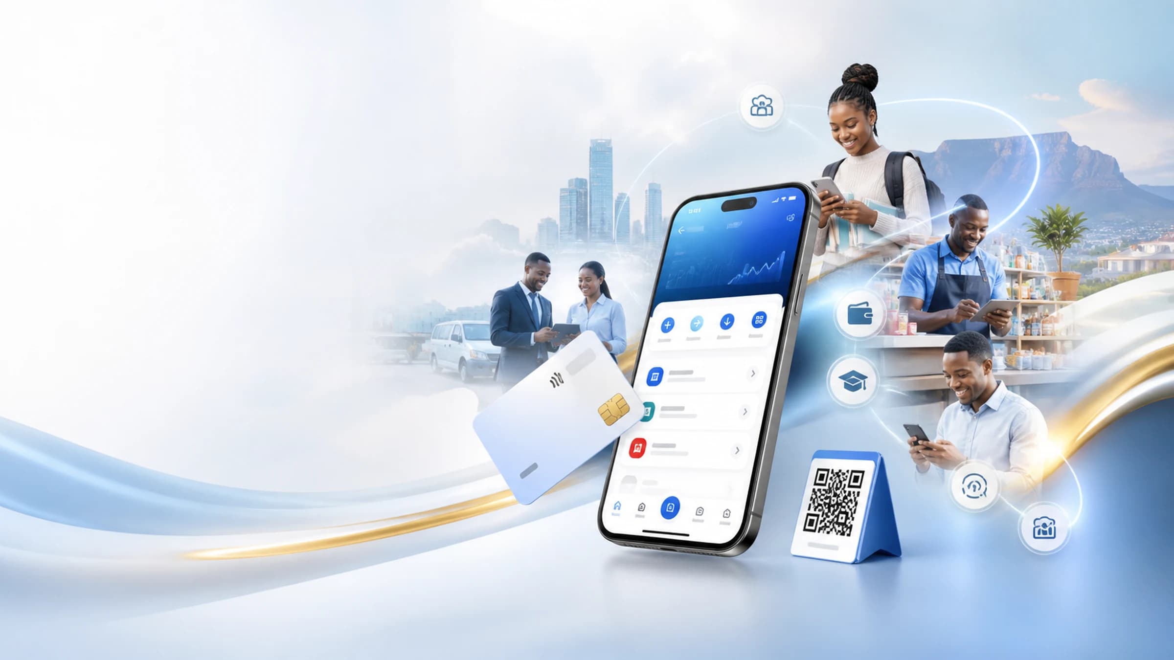 Premium VowBank digital wallet ecosystem with merchant payments, rewards, and partner-powered banking concepts.