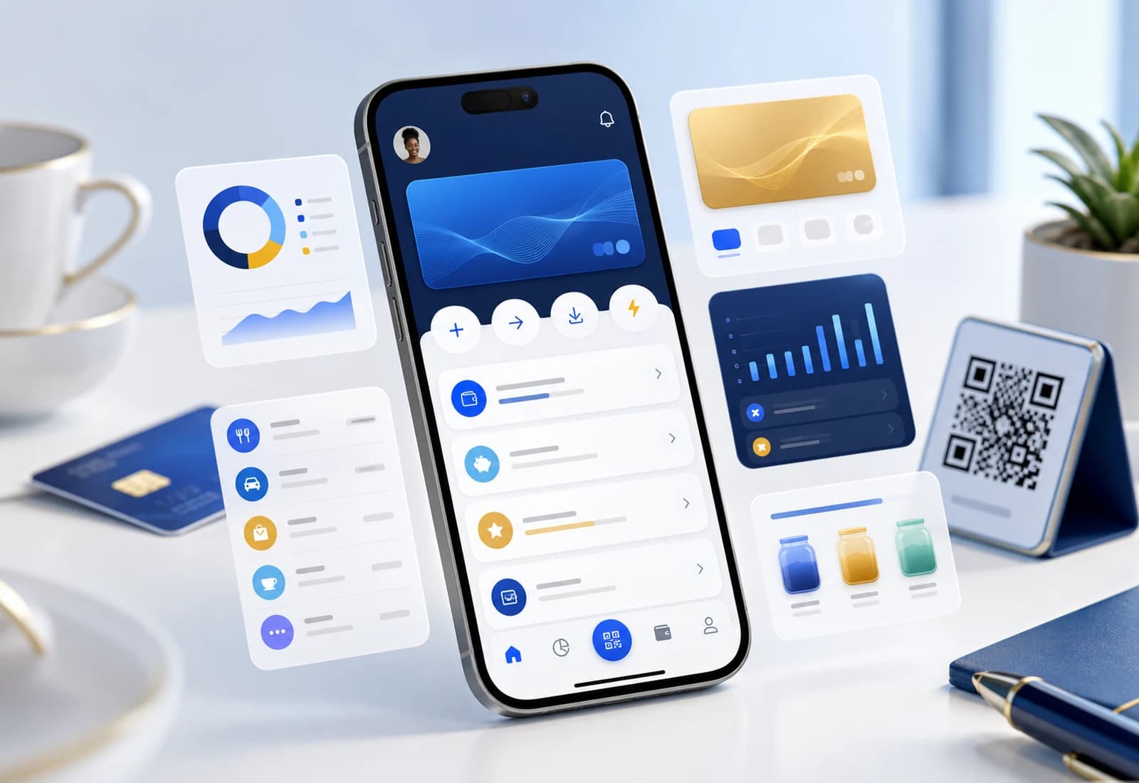 VowBank personal wallet concept showing simulated balances, rewards, insights, and savings pockets.